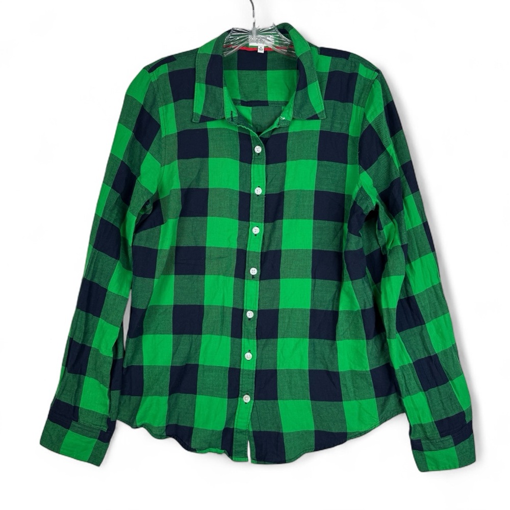 Crown & Ivy Womens Button Down Top Size Medium Green Blue Plaid See Description